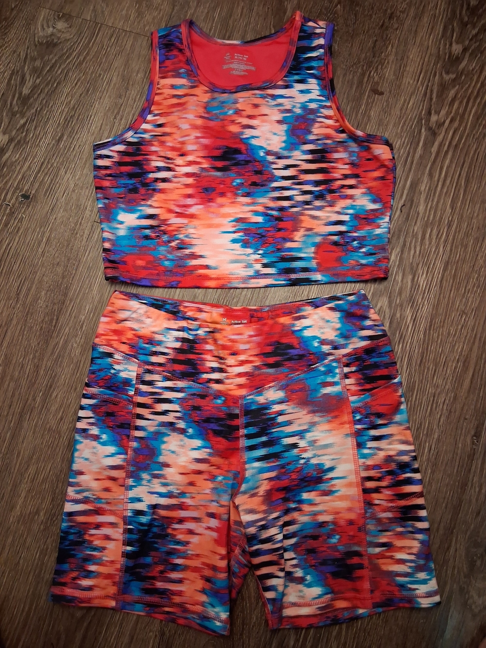 Girls Multicolor Active Crop Top & Bike Shorts Set - Vibrant Print